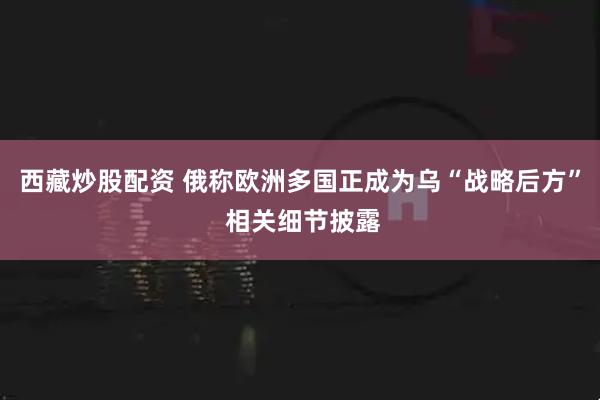 西藏炒股配资 俄称欧洲多国正成为乌“战略后方” 相关细节披露